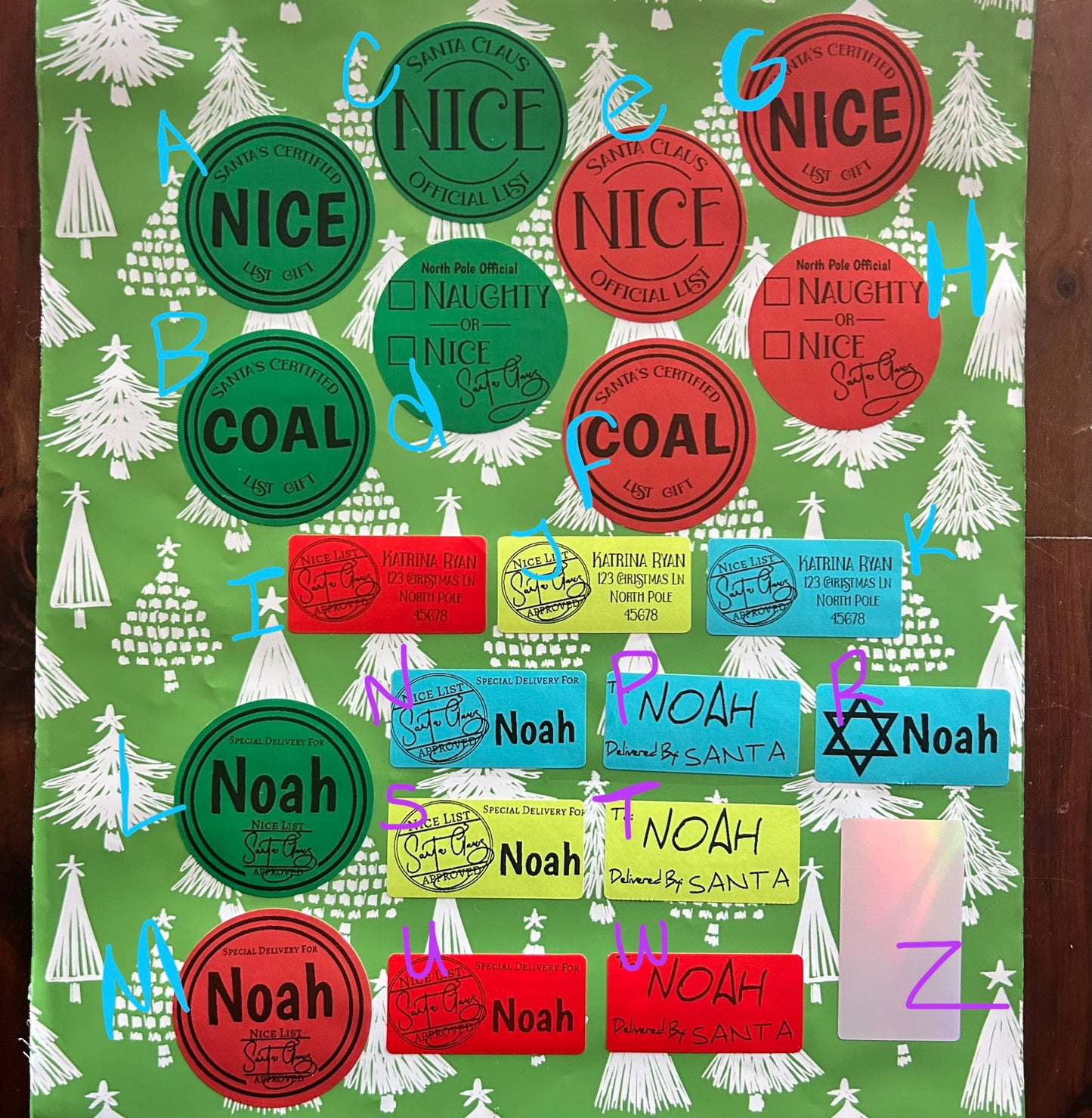 2" Santa Name Stickers