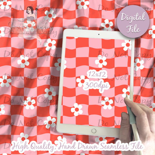 Retro Checkered Flowers Seamless and Graphics