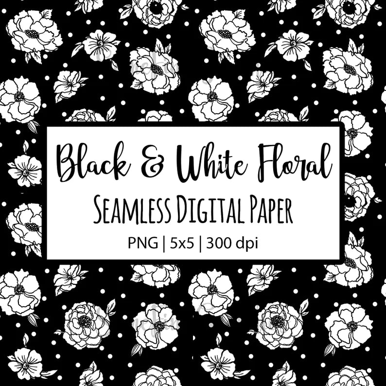 Black and White Floral Seamless