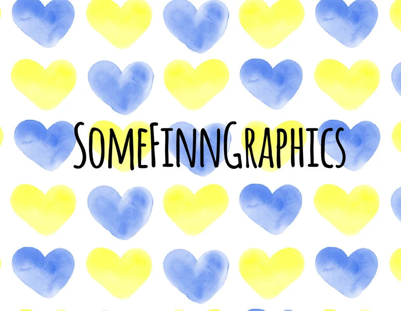 Blue and Yellow Watercolor Hearts Digital Paper