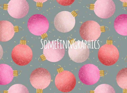 Blue and Pink Christmas Ornaments Digital Paper