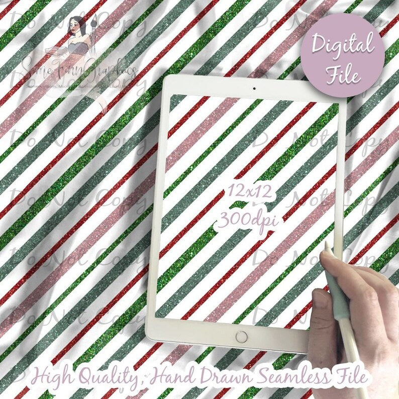 Candy cane Glitter Red Green Pink Stripes Digital Paper