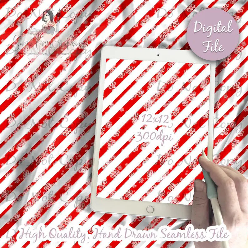 Candy cane and Snow Red Stripes Digital Paper