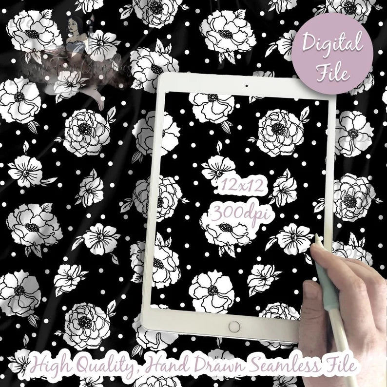 Black and White Floral Seamless