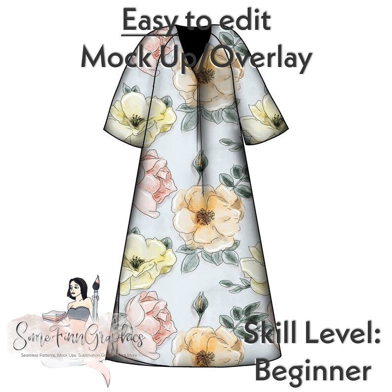 Kaftan Short Sleeve Dress Lined Mock-Up
