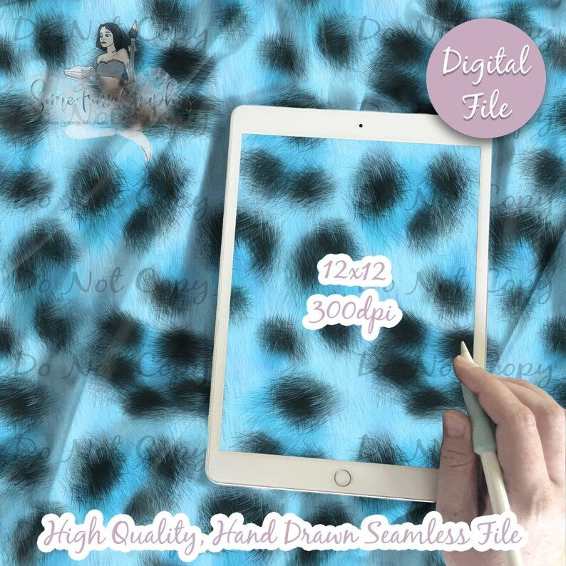 Blue Leopard Fur Print Seamless