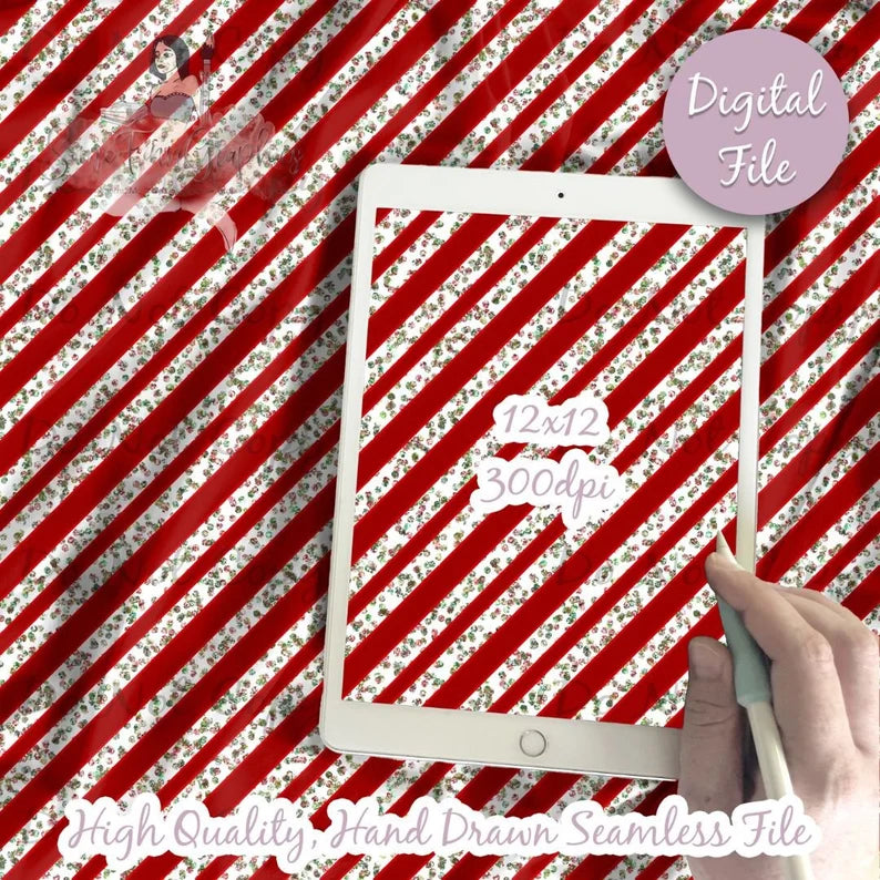 Candy Cane Glitter Red Stripes Digital Paper
