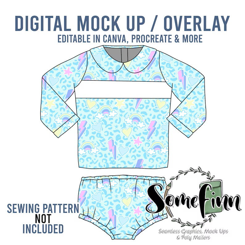 Bibbed Collar Long Sleeve Shirt and Bloomers Mock-Up