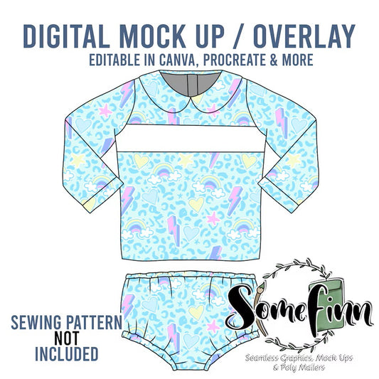 Bibbed Collar Long Sleeve Shirt and Bloomers Mock-Up