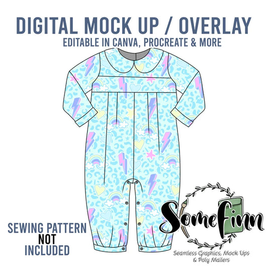 Bibbed Long Sleeve Romper Mock-Up
