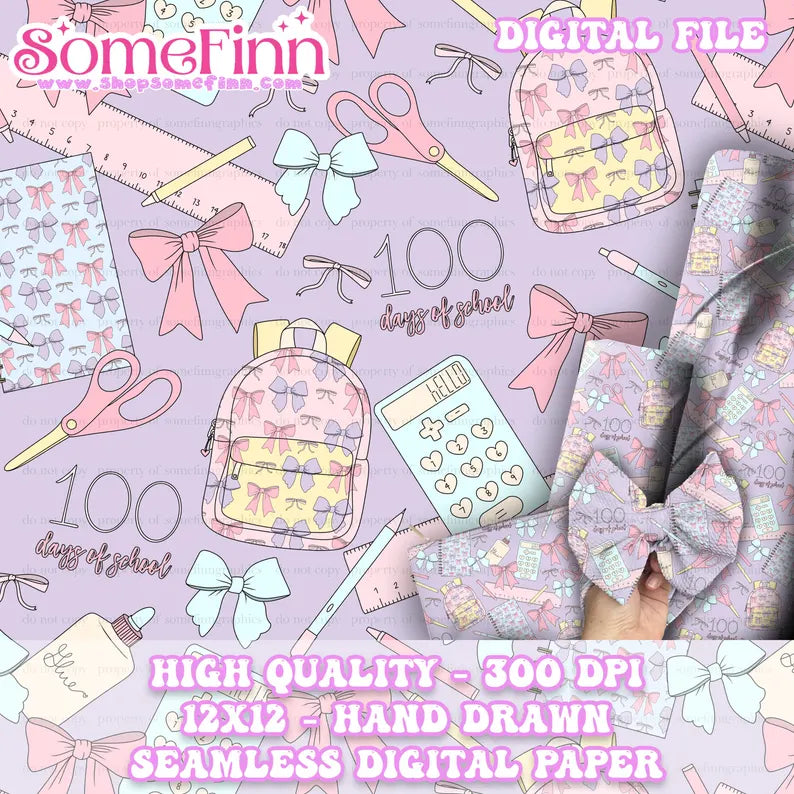 100 Days of School Seamless Pattern