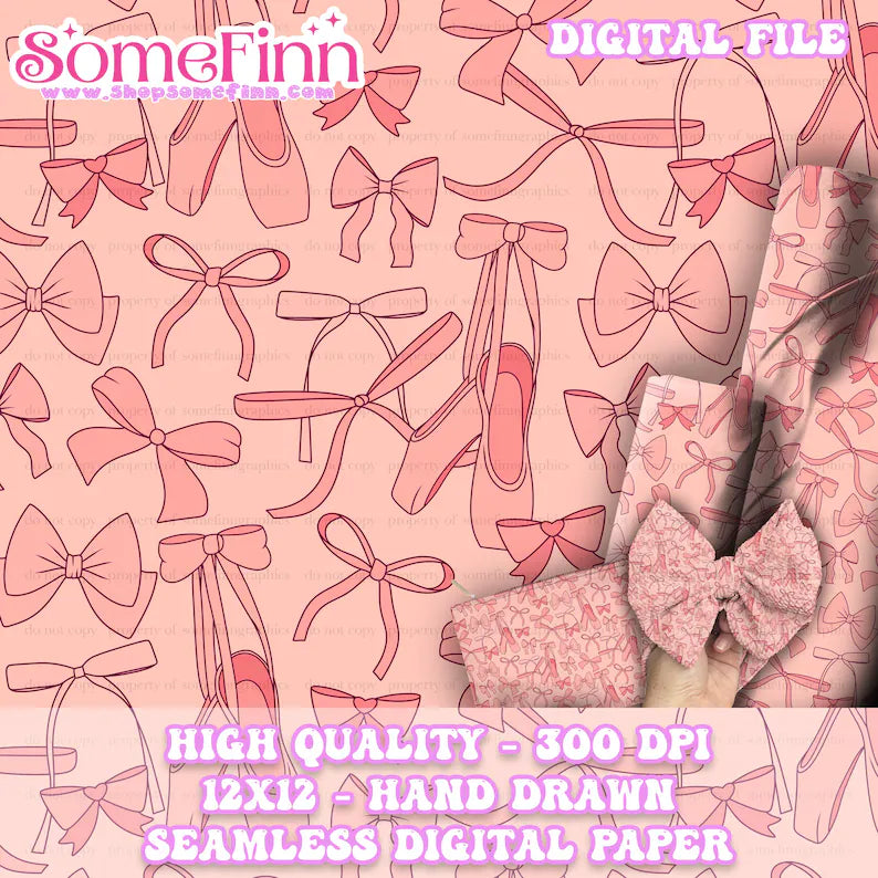Ballet Slippers and Bows Digital Seamless Pattern