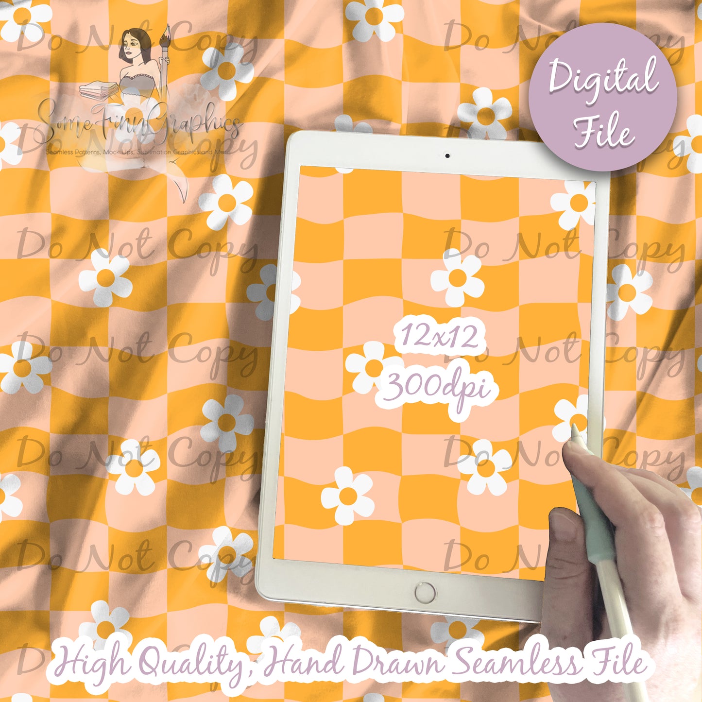 Retro Checkered Flowers Seamless and Graphics