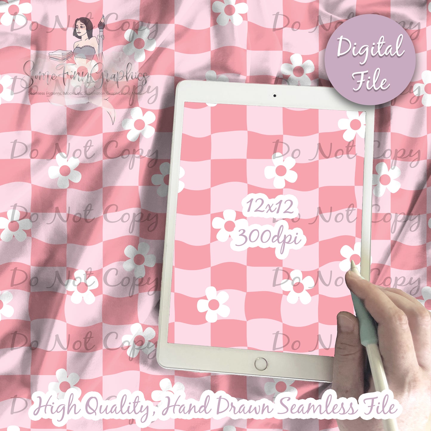 Retro Checkered Flowers Seamless and Graphics