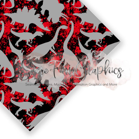 Dinosaurs Red Splatter Silhouettes Seamless Design
