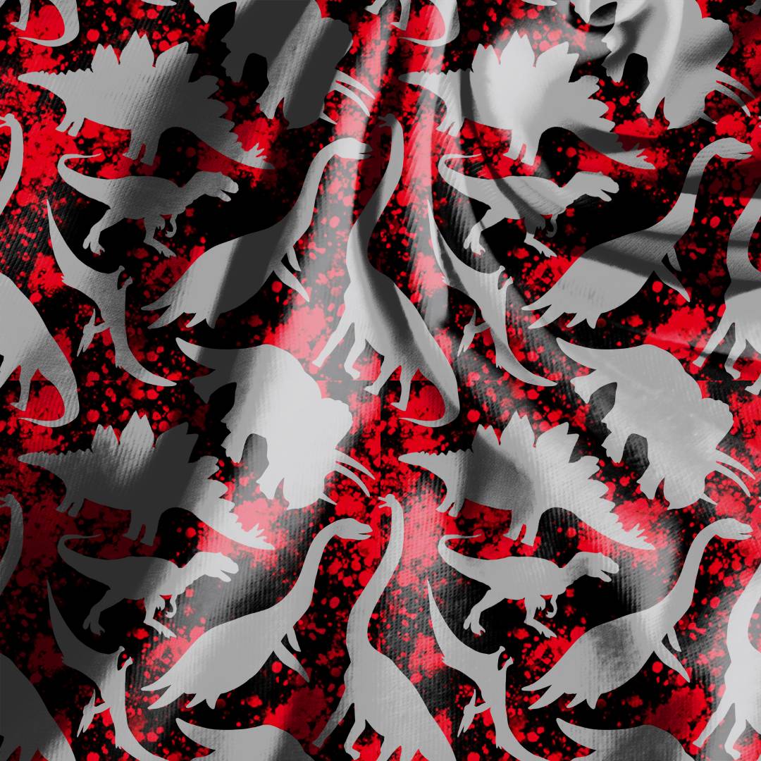Dinosaurs Red Splatter Silhouettes Seamless Design