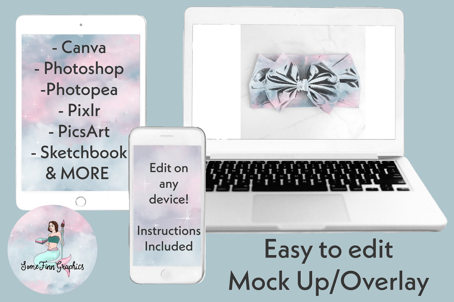 Realistic Pleather Bow Headwrap Mock Up