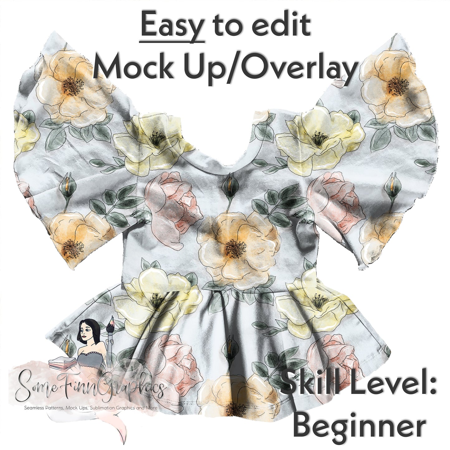 Realistic Flutter Sleeve Peplum Mock Up