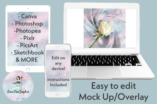 Realistic Fabric with White Rose Mock Up