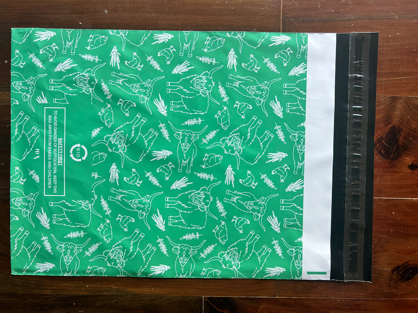 10x13 Green Cow and Chicken Biodegradable Poly Mailers