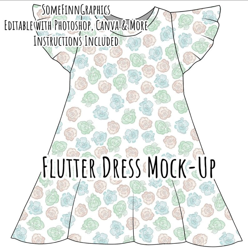 Editable Flutter Sleeve Dress Mock-Up