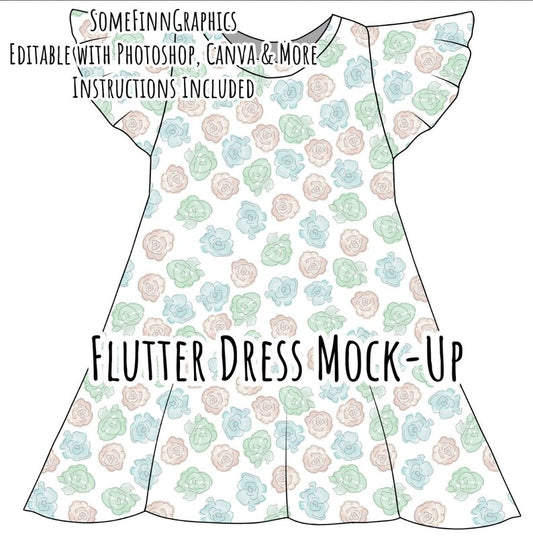 Editable Flutter Sleeve Dress Mock-Up
