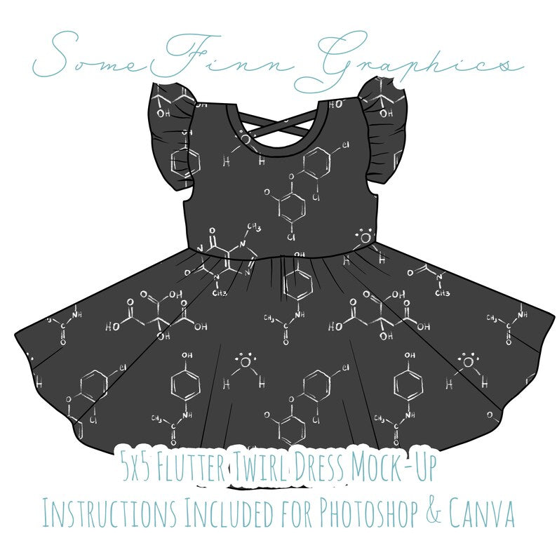 Flutter Sleeve Twirl Dress Mock-Up