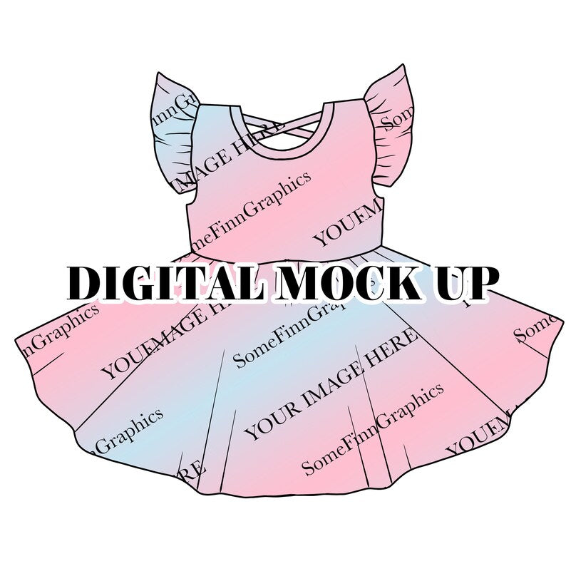 Flutter Sleeve Twirl Dress Mock-Up