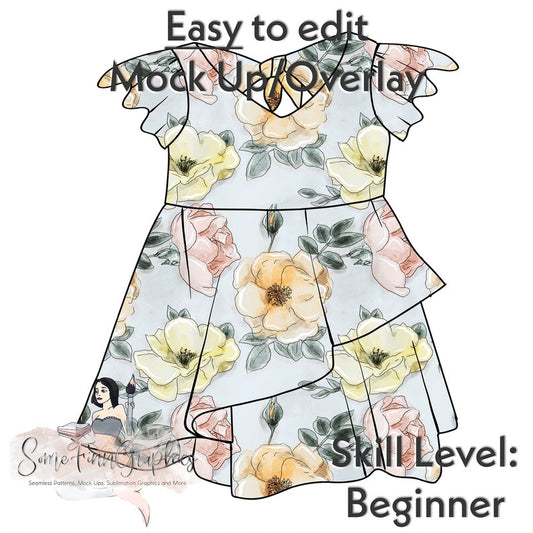 Flutter Sleeve Angled Dress Mock-Up