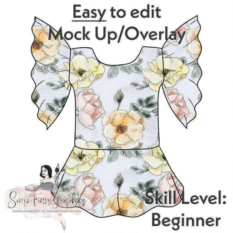 Flutter Sleeve Peplum Mock-Up