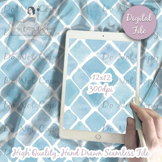 Blue Watercolor Diamonds Seamless 12x12 Digital Paper