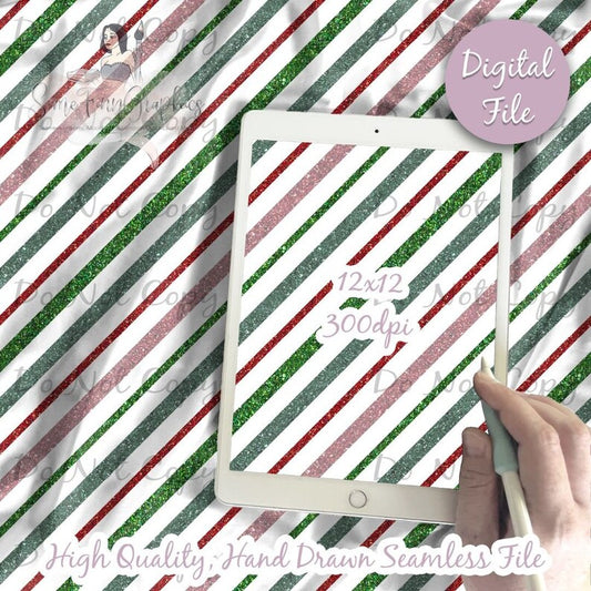 Candy cane Glitter Red Green Pink Stripes Digital Paper
