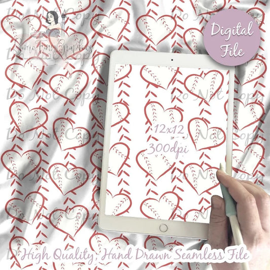 Baseball Stripes Hearts Digital Paper