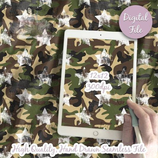 Camo Distressed Stars Digital Paper