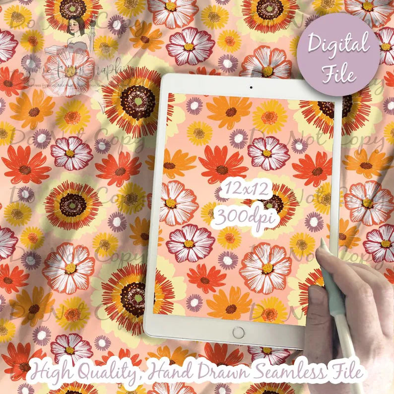 Boho Flowers Texture Seamless Design Pattern