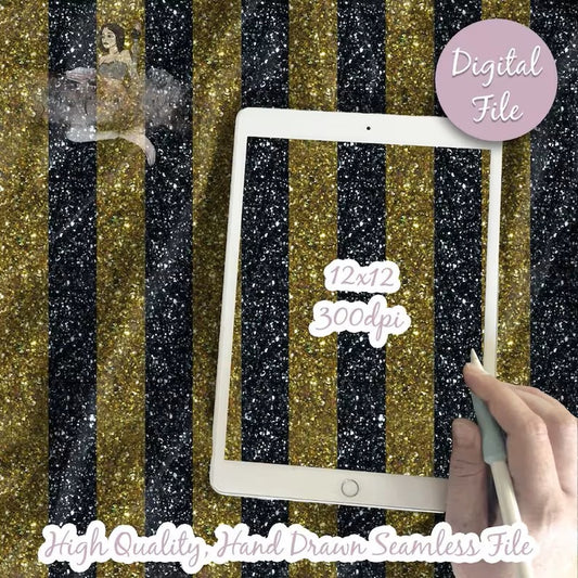 Black and Gold Glitter Stripes Digital Paper