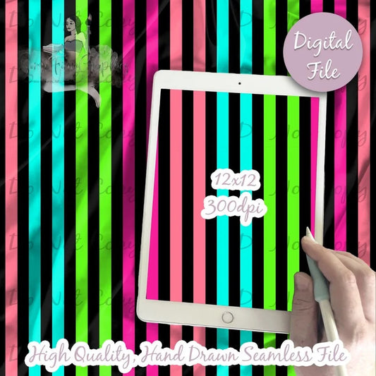 Black Pink Blue Green Stripes Digital Paper