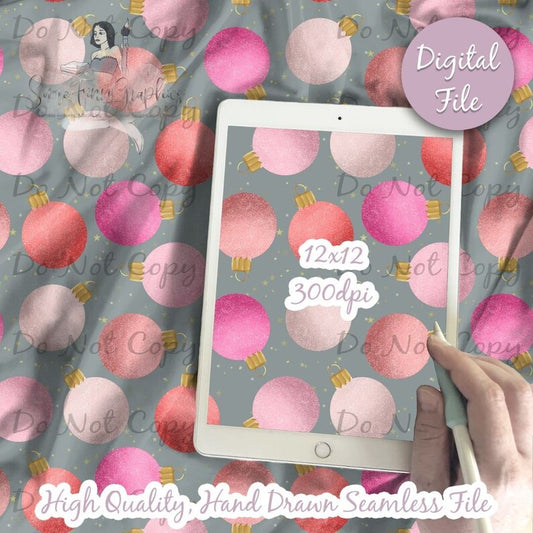 Blue and Pink Christmas Ornaments Digital Paper