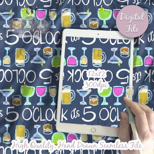 Alcohol Seamless Pattern, Cocktail Print, Adult Seamless Files, 5 Oclock Somewhere