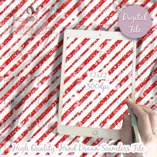 Candy cane and Snow Red Stripes Digital Paper