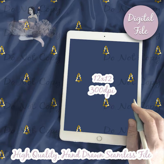 Blue and Gold Minimalist Trees Digital Paper