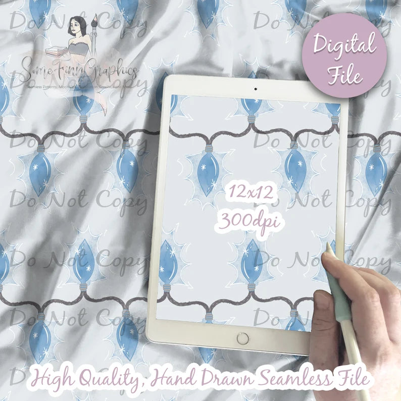 Blue String Lights Digital Paper