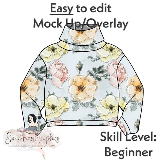 Cropped Long Sleeve Turtle Neck Sweater Mock-Up