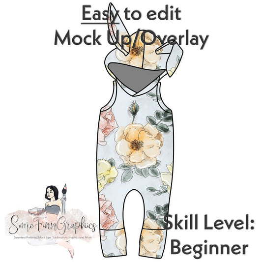 Bunny Hooded Sleeveless GWM Romper Mock-Up