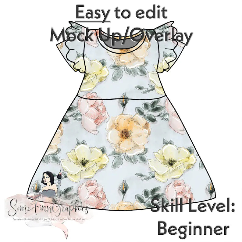Flutter Sleeve Dress Mock Up
