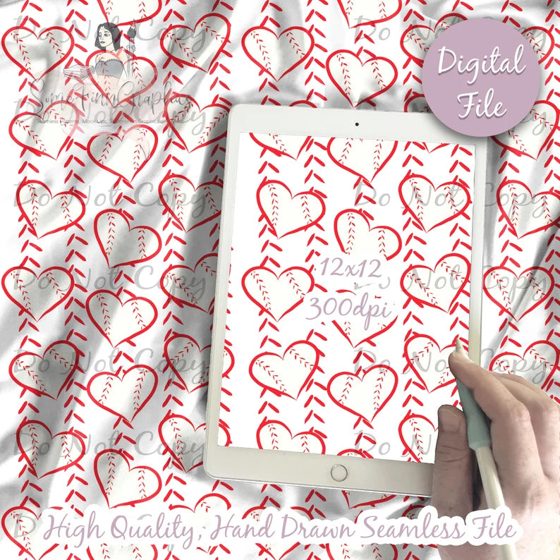 Bright Baseball Stripes Hearts Digital Paper