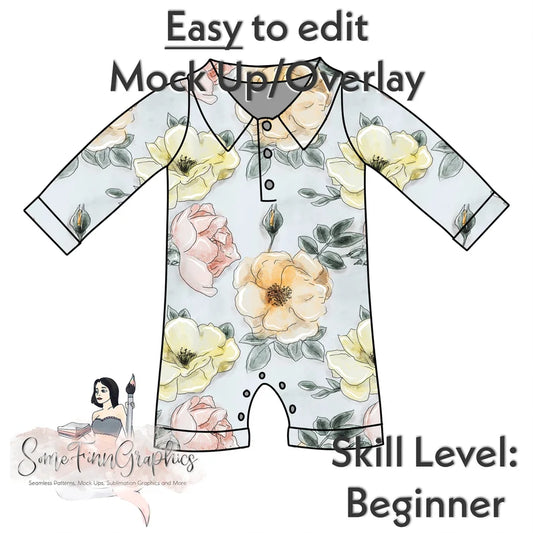 Collared Long Sleeve Romper Mock-Up