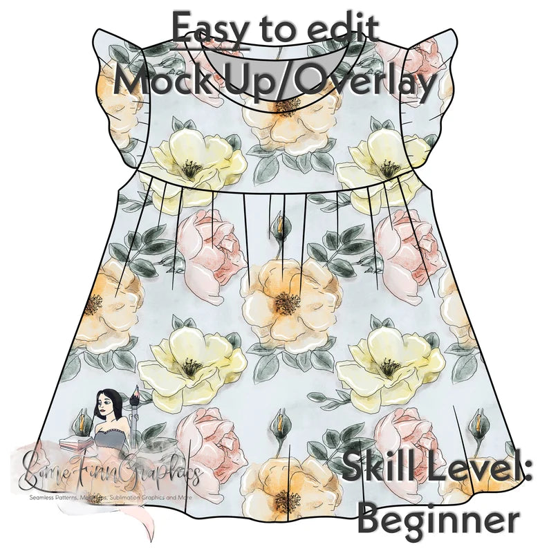 Flutter Sleeve Twirl Dress Mock-Up