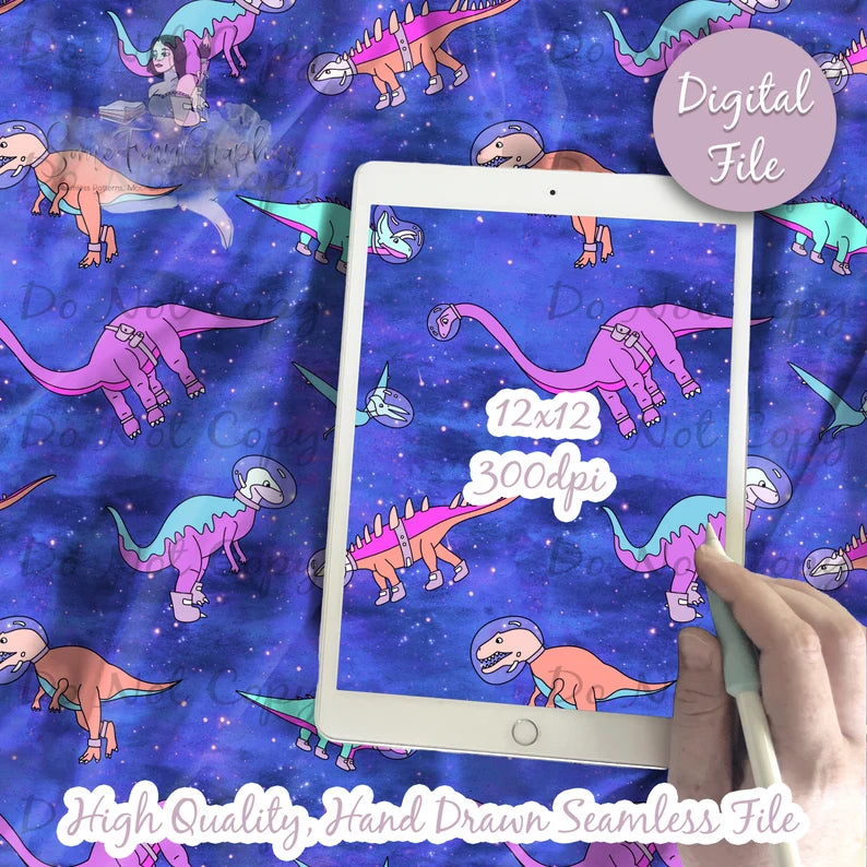 Astronaut Dinosaurs Digital Paper Seamless
