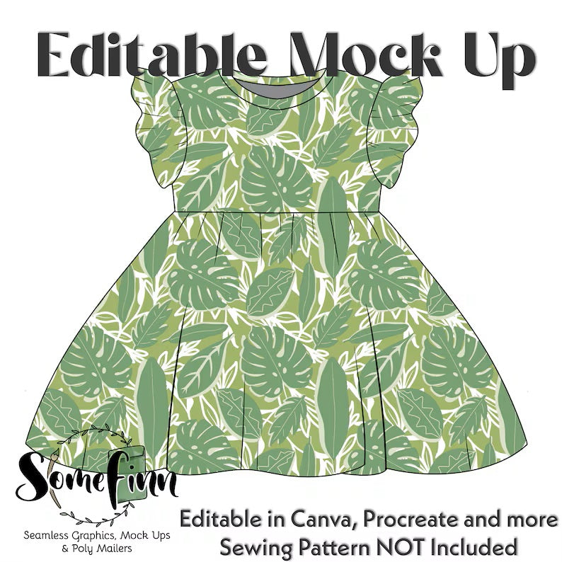 Flutter Sleeve Twirl Dress Mock-Up